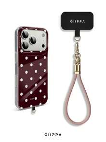 GIIPPA 1套白色底紅色鏤空波點圖案設計手機殼 + 掛繩，適用於Phone 17 Pro Max，相容Phone 16 Pro Max、15 Pro Max、14 Pro Max，韓系高端時尚趣味手機殼，適合11/12/13/14/15/16 Pro Max Plus，男女皆宜的優雅設計，聖誕節、情人節、復活節、婚禮季與生日送給女友的完美禮物 - 酒紅色 - 查看 2