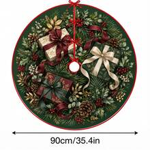 1pc Dark Green Velvet Bow Gift Box Pattern Christmas Tree Skirt, Elegant Color Holiday Decor, 5 Sizes, Unisex Holiday Gift, Suitable For Home And Party Christmas Home Decoration - Dark Green Velvet Bow Gift Box - View 12