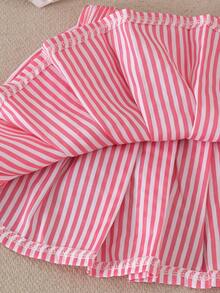 2pcs Set Baju dan Rok Bayi Perempuan Motif Garis-Garis Preppy dengan Kemeja Putih Bordir, Pakaian Ringan Manis untuk Kembali ke Sekolah di Musim Semi/Gugur - Berwarna merah muda - View 9