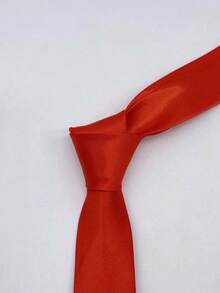 1pc Men's Solid Color Smooth Shiny Texture 5CM Ultra-Thin Polyester Necktie, Suitable For Wedding, Celebration, Christmas, Thanksgiving - Red - View 3