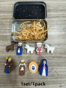 9件/1套 聖誕馬槽場景套裝 附錫盒，耶穌雕像，適合聖家，手工小型馬槽場景雕像套裝，樹脂製，聖誕節裝飾，送給朋友的禮物，室內聖誕家居裝飾，適合桌面與辦公室使用 - 多色 - 查看 13