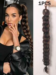 1pc 24 Inch Heart-Shaped Braided Ponytail Hair Extension, Mixed Color Large Braid Ponytail - Multicolor - View 15