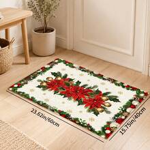 1 buah Karpet Wol Imitasi Motif Bunga Merah Natal, Merah Natal, Motif Daun Holly, Kerucut Pinus, Lonceng dan Bola Natal, Dekorasi Rumah Musim Dingin yang Elegan, Cocok untuk Lorong Masuk, Dapur, Ruang Tamu, Kamar Tidur - MultiWarna - View 8