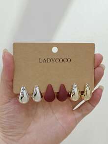 LADYCOCO 4對時尚可愛多色水滴耳鉤耳環套組，適合女性日常配戴 - 彩色 - 查看 4