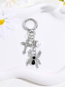 1pc Halloween Gothic Rhinestone Spider Bow Cross Faux Pearl Keychain, Backpack & Car Decoration, Couple Pendant, Party Gift - Multicolor - View 14