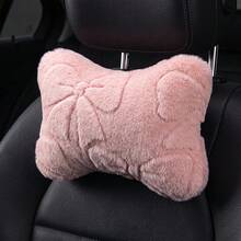 1pc Bowknot Plush Car Neck Pillow Faux Rabbit Fur Headrest, Ergonomic Design, All-Season Use, Women's Car Interior Accessory - A - View 5