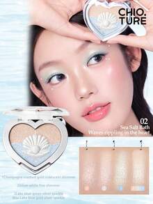 CHIOTURE Seashell Sweetheart 三色高光盤，打造水潤光澤肌，提亮臉部與內眼角，白色搭配紫色細閃，鑽石般閃耀，緞面珍珠光澤，奶油慕斯質地，多功能配色盤，適合初學者 - 02 海鹽 - 查看 6