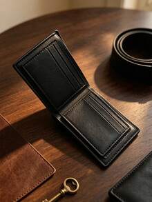 1pc PU Woven Texture Short Wallet, Multi-Slot Card Holder, Casual Bi-Fold Wallet, Multi-Compartment Short Wallet, Daily Commute Business Coin Card Holder, Work Travel, Cash Bank Card ID Storage, Birthday Gift, Father's Day, Men's Gift - Black - View 4