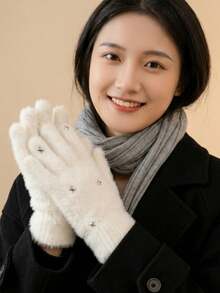 1 Pair Plush Star Gloves, Winter Cold-Proof Thick Warm, Women's Cute Cartoon Design, Flexible & Convenient, Suitable For Christmas Autumn/Winter - Multicolor - View 5