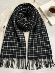 1pc Classic Plaid Unisex Faux Cashmere Warm Soft Scarf Shawl, Suitable For Daily Wear, Autumn/Winter - Multicolor - View 13