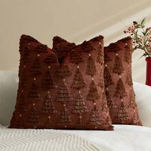 1/2pcs Brownish Red Christmas Tree & Star Pillow Covers (Pillow Insert Not Included), Modern Fashionable Comfortable Soft Faux Rabbit Fur Fabric Embroidered Pillow Covers, Suitable For Daily Home Decor, Sofa, Bed, Bedroom, Living Room, Decorative Pillow Covers, Daily Holiday Party Decoration, Suitable For All Seasons - Brown - View 12