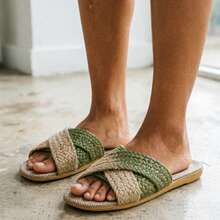 Summer Linen Slippers Lightweight Non-Slip Indoor Slippers Soft Sole Home Slippers Fashion Minimalist Bedroom Slippers - Olive Green - View 1