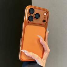Luxury Transparent Matte Plating Phone Case Compatible With Iphone 18 Pro Max 17 16e 15 14 Plus 13 12 11 Pro,With Lens Protection,Metallic Color Frame Back Cover - Orange - View 3
