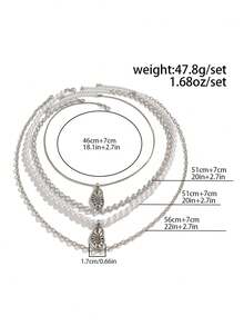 4pcs/Set Vintage Punk Creative Geometric Asymmetrical Metal Pendant Multi-Layer Necklace, Men's Fashion Beaded Necklace, Suitable For Daily Wear, Party Accessories - Multicolor - View 5