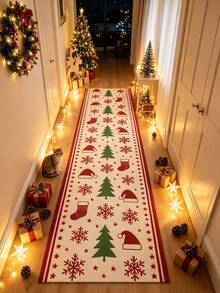 1pc Christmas Hallway Runner Rug, Long Strip Carpet, Area Rug, Mat, Home Decor, Living Room Area Rug, Living Room Home Decor, Room Decor, Washable Carpet - Multicolor - View 2
