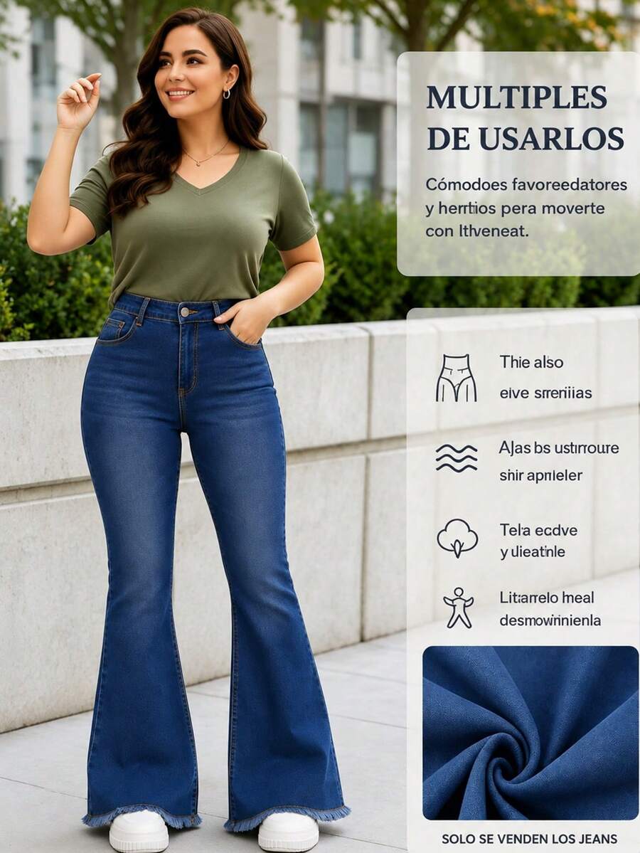 Women'S Mid-Rise Jeans 2026, Straight Leg Light Blue with Worn-Out Tears, Straight-Cut Jeans with Worn-Out Tears, Relaxed Style That Flatters All Figures. - Azul - Ver 1