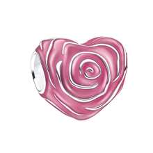 1pc Cute Pink Pendant Silver-Plated Perforated Beads With Flower, Elephant, Rabbit, Rose, Heart, Paw Print Large Hole Beads Bracelet, Handmade Jewelry Making Gift, Suitable For Girls And Women, Can Showcase Charm - Pink - View 30