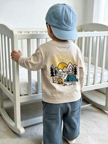 1pc Baby Boy Casual Printed Crew Neck Pullover Long Sleeve T-Shirt Autumn Children's Top - Apricot - View 8