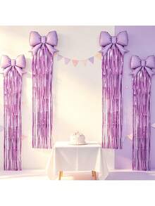 5pcs Purple Bows + Ribbon Set, Suitable For Birthday, New Year, Anniversary, Christmas And Holiday Garden Party Background Decoration, Outdoor Birthday Party, First Birthday Party, Proposal, Engagement Ceremony Atmosphere Decor Props - Purple - View 5