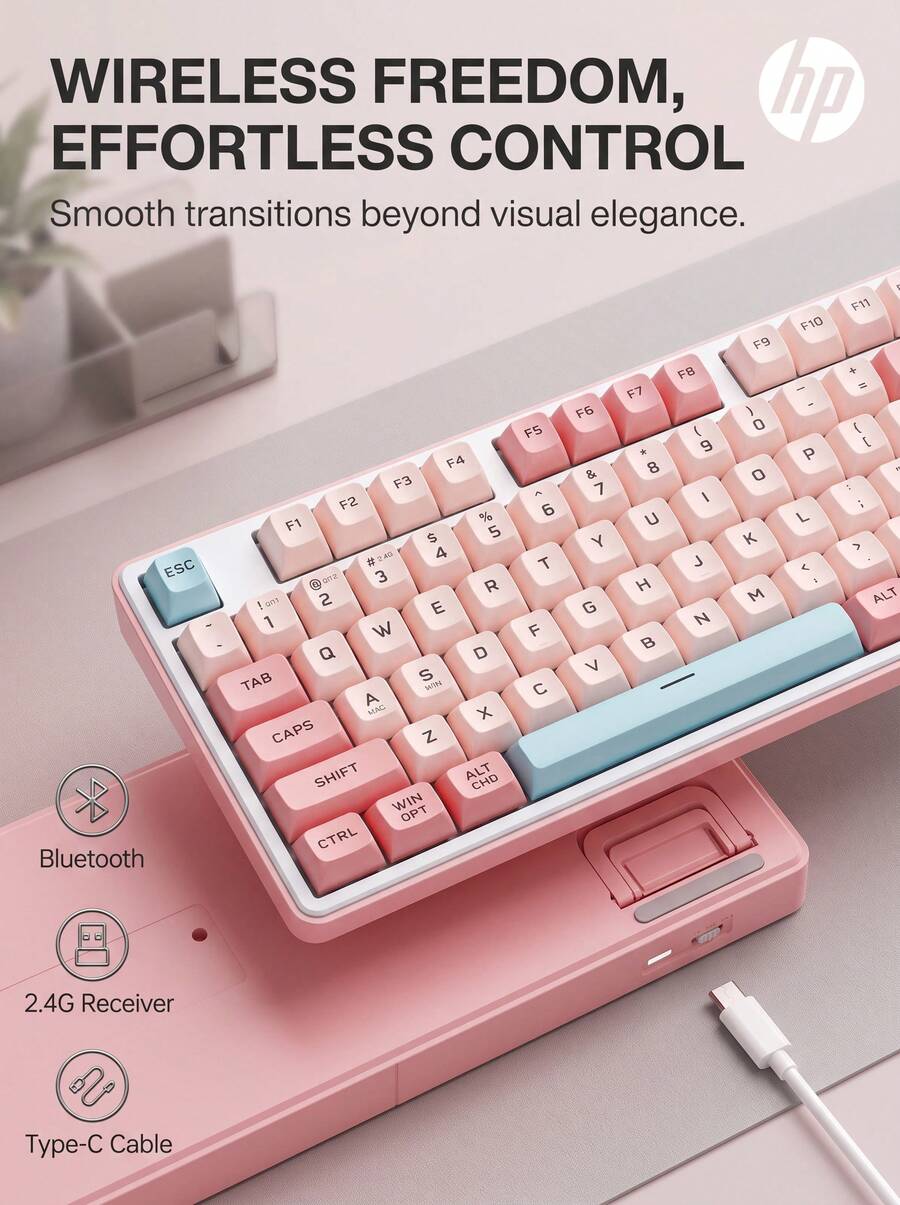 HP Keyboard Mekanik Tri-Mode Nirkabel K160 (105 Tombol) / Kombo Keyboard dan Mouse: Efek pencahayaan RGB gradien tercetak di samping, tampilan digital cerdas, penyangga dua tahap, pengoperasian senyap, cocok untuk kantor dan bermain game. - View 1