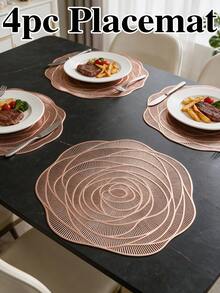 6pcs Gold Flower Hollow PVC Placemats, Washable Tabletop Decoration Mats, Non-Slip Odorless Tableware Pads, Durable Highly Attractive Coasters, Suitable For Restaurants, Cafes, Homestays, Fit For Festivals, Parties, Gatherings, Birthdays, Weddings, Dinners. - Multicolor - View 15