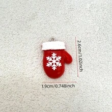 6件裝樹脂聖誕雪花手套吊墜，適合DIY珠寶製作，完美適合作為派對配件、耳環、項鍊、包包吊飾 - 紅色聖誕手套吊墜 - 查看 3