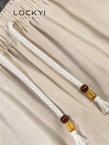 Celana Pinggang Longgar Warna Solid 2pcs Pria, Gaya Liburan Cocok Untuk Liburan Dan Perjalanan Sehari-hari, Gaya Uang Lama - Putih - View 5