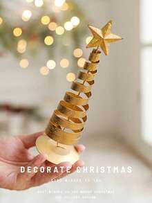 Artistic Christmas Tree Decoration, Gold Christmas Tree Tabletop Decor, Star Tree Topper, Iron Five-Pointed Star Decoration, Shiny Holiday Decor, Nordic Creative Mini Christmas Decoration, Suitable For Christmas Home Decor, Christmas Party Decoration - one-size - View 4