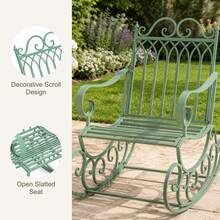 Metal Rocking Chair, Wrought Iron Outdoor Patio Rocker With Decorative Scrollwork, Single Lounge Chair For Garden, Lawn, Porch, Balcony & Backyard Relaxation - A - View 6