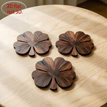 1pc Walnut Wood Coasters Suitable For Home Bars, Rustic Table Protectors With Four-Leaf Clover, Hand Washable Cup Holders For Coffee Tea Cups, Desktop Coaster Set For Gifts (Walnut-Colored), 2D Flat - View 6