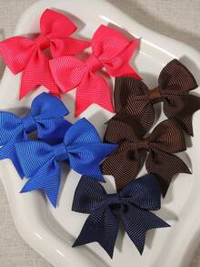 10pcs Classic Earth Tone Bow Hair Clips Set, Ribbed Elastic Hair Accessories, Simple Daily Hair Ornaments For Girls - Mixed color - View 4