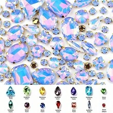 250pcs/Pack, Assorted Shapes, Multi-Color Rhinestones, Colorful Hand-Sewn Crystals, Gold Claw, Clothing, Apparel, Shoes, Hats, Bags DIY Materials, Accessories - Assorted Shapes Gold Claw 250pcs - View 33