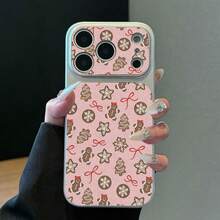 1pc TPU Christmas Gingerbread Man Bow Phone Case Compatible With Apple 17 Pro Max/17/16 Pro Max/15/13/12/11 Large Window Full Coverage Anti-Drop Soft Shell Protective Cover - Silver - View 5