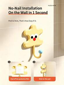 1pc Dopamine Cartoon Puzzle Adhesive Hook, No-Drill Wall Hook For Entry Door, Kitchen, Bathroom, Key Holder - Multicolor - View 8