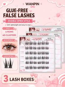 WANPIN WAN PIN Double-Tip Wheat Ear False Eyelashes Glue-Free Dynamic Exquisite Natural Voluminous One Cluster Two Buds Design Double-Segment C Curl 10-13mm Large Capacity - C - View 11