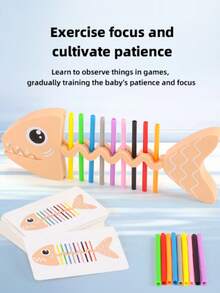 Toddler Fish Bone Stick Color Matching Board Game, Multi-Pattern Double-Sided Challenge Cards, Children's Color Recognition & Logical Thinking Training Toy, Develop Hand-Eye Coordination & Fine Motor Skills, Cultivate Patience & Concentration, Parent-Child Interactive Tabletop Game, Kindergarten & Home Early Education Educational Toy - Multicolor - View 10