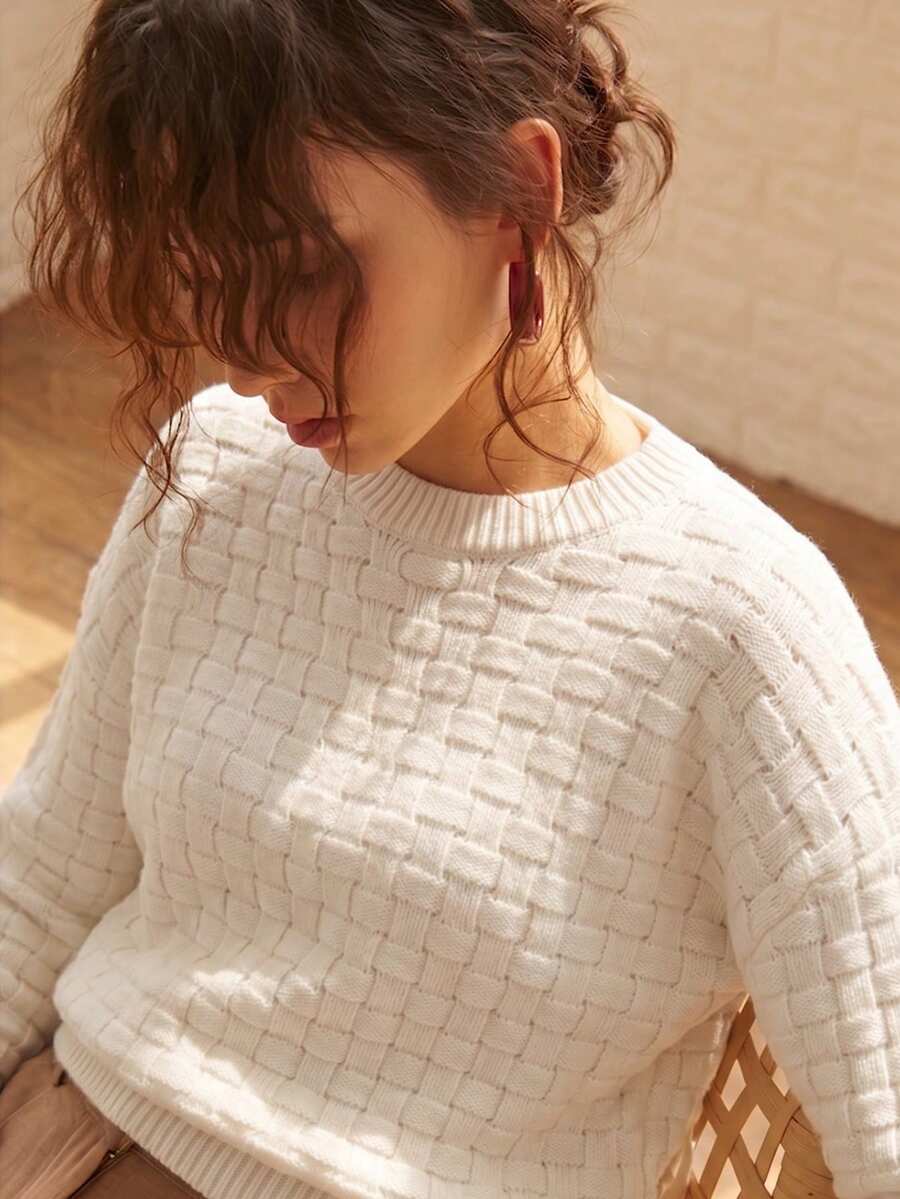 Knit Mix Elegant Women's Autumn/Winter French Fashion Commute Knit Solid Color Round Neck Long Sleeve Hollow Out Regular Loose Pullover Sweater