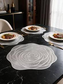 6pcs Gold Flower Hollow PVC Placemats, Washable Tabletop Decoration Mats, Non-Slip Odorless Tableware Pads, Durable Highly Attractive Coasters, Suitable For Restaurants, Cafes, Homestays, Fit For Festivals, Parties, Gatherings, Birthdays, Weddings, Dinners. - Multicolor - View 10