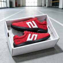 Men's Running Shoes Retro Style, White Contrast Color Striped Lace-Up Soft Sole Casual Sports Shoes - Red - View 4