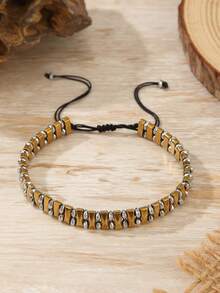 1pc Men's Tiger Eye & Black Onyx Beaded Woven Bracelet, Adjustable, Suitable For Daily Wear, Outings, Matching Accessories, Gift - Multicolor - View 9
