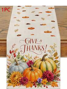 Thanksgiving Autumn Table Runner GIVE THANKS Watercolor Pumpkin Berry Pattern Rustic Country Style Autumn Holiday Dining Table Decor Maple Leaf Pine Cone Floral Print Restaurant Kitchen Home Decor - Multicolor - View 16