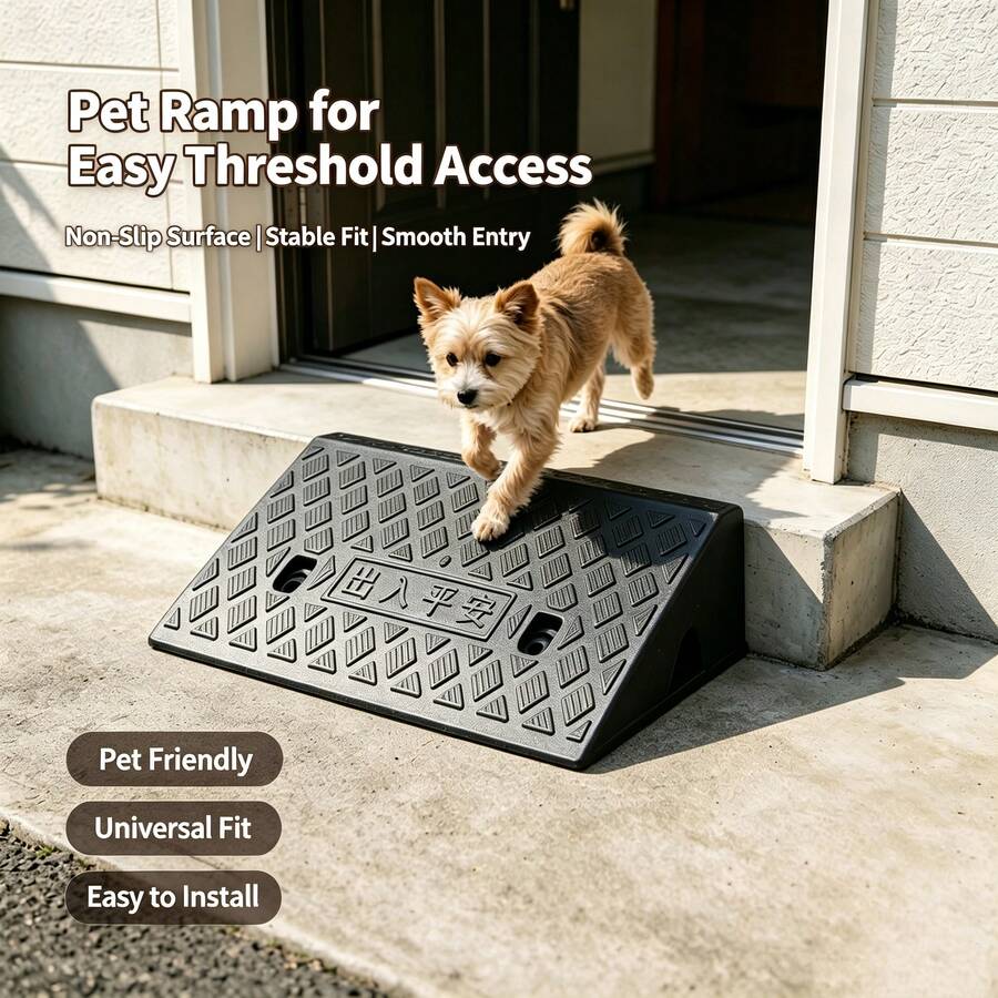Heavy Duty PE Plastic Curb Ramp With Anti-Slip Texture Threshold Step Slope, Modular Interlocking Road Edge Ramp, Suitable For Pets Climbing Stairs, Cars, SUVs, Trucks, Wheelchairs, Mobility Scooters, Garages, Driveways, Sidewalk Entrances - 12CM - View 1
