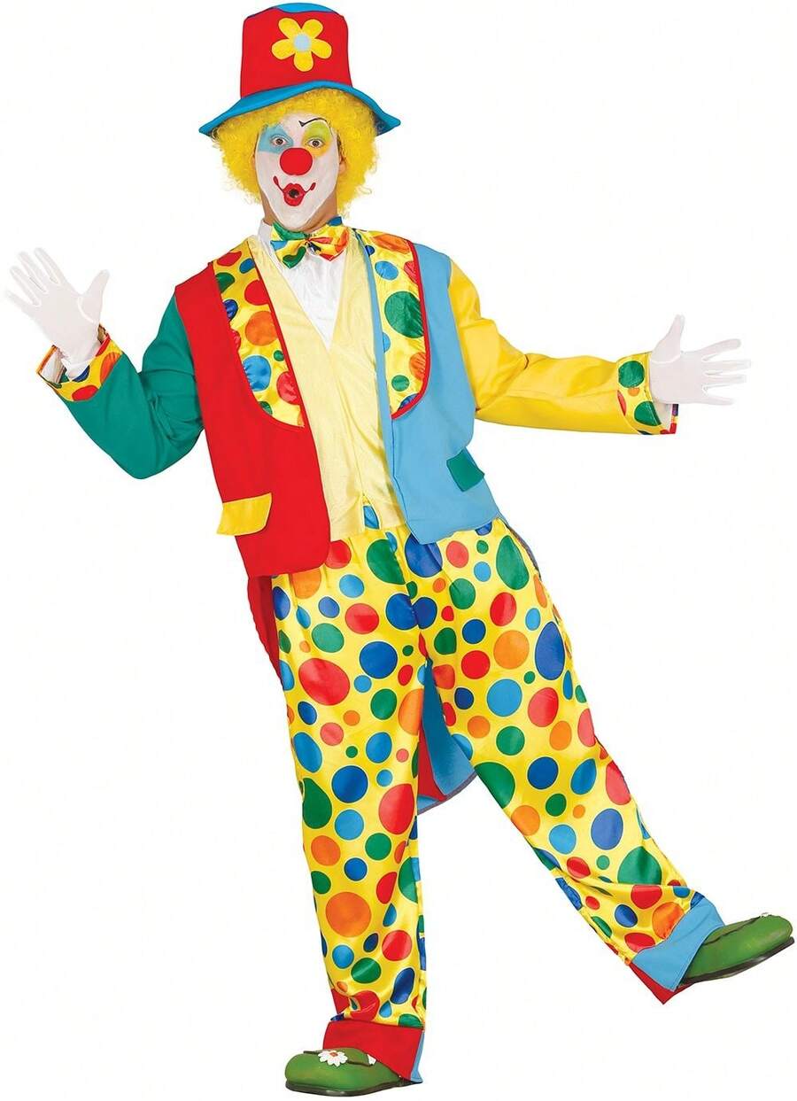 KIWI Adult Clown Costume, Fun And Colorful Complete Costume With Hat, Jacket, And Polka Dot Pants, Ideal For Carnival And Halloween - Option 1 - View 1