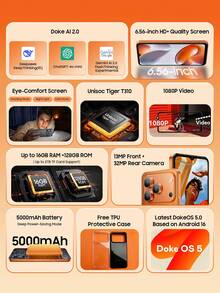 Blackview WAVE 7C 智慧型手機 全球版 6.56 吋螢幕 32MP 後置相機 + 13MP 前置相機 Unisoc T310 處理器 最高支援 2TB TF 卡容量 5000mAh 電池 附贈 TPU 保護殼 - 橘色 - 查看 2