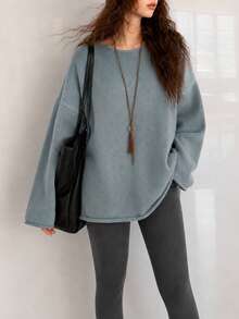 Women's Autumn/Winter Casual Elegant Minimalist Loose Mid-Length Pullover Sweater - Bean Blue - View 1