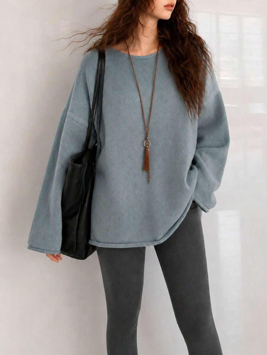 Women's Autumn/Winter Casual Elegant Minimalist Loose Mid-Length Pullover Sweater - Bean Blue - View 1
