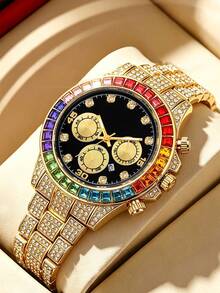 Men's Hip-Hop Watch, Gift For Father, Couple Watch With Calendar - Multicolor - View 9