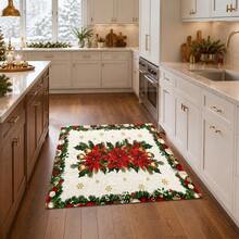 1 buah Karpet Wol Imitasi Motif Bunga Merah Natal, Merah Natal, Motif Daun Holly, Kerucut Pinus, Lonceng dan Bola Natal, Dekorasi Rumah Musim Dingin yang Elegan, Cocok untuk Lorong Masuk, Dapur, Ruang Tamu, Kamar Tidur - MultiWarna - View 5