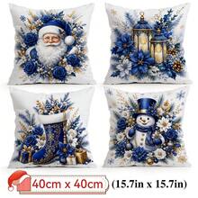 4pcs/1pc Blue Christmas Decorative Pattern Pillow Case Without Insert, Single-Sided Printed Pillow Case, Suitable For Living Room Bedroom Home Decor, All-Season Pillow Case - Multicolor - View 15