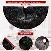 1pc Dark Forest Deer & Crow Pattern Christmas Tree Skirt, Elegant Holiday Decor, 5 Sizes, Unisex Holiday Gift, Suitable For Home And Party Christmas Home Decoration - Dark Forest Moose Crow - View 10